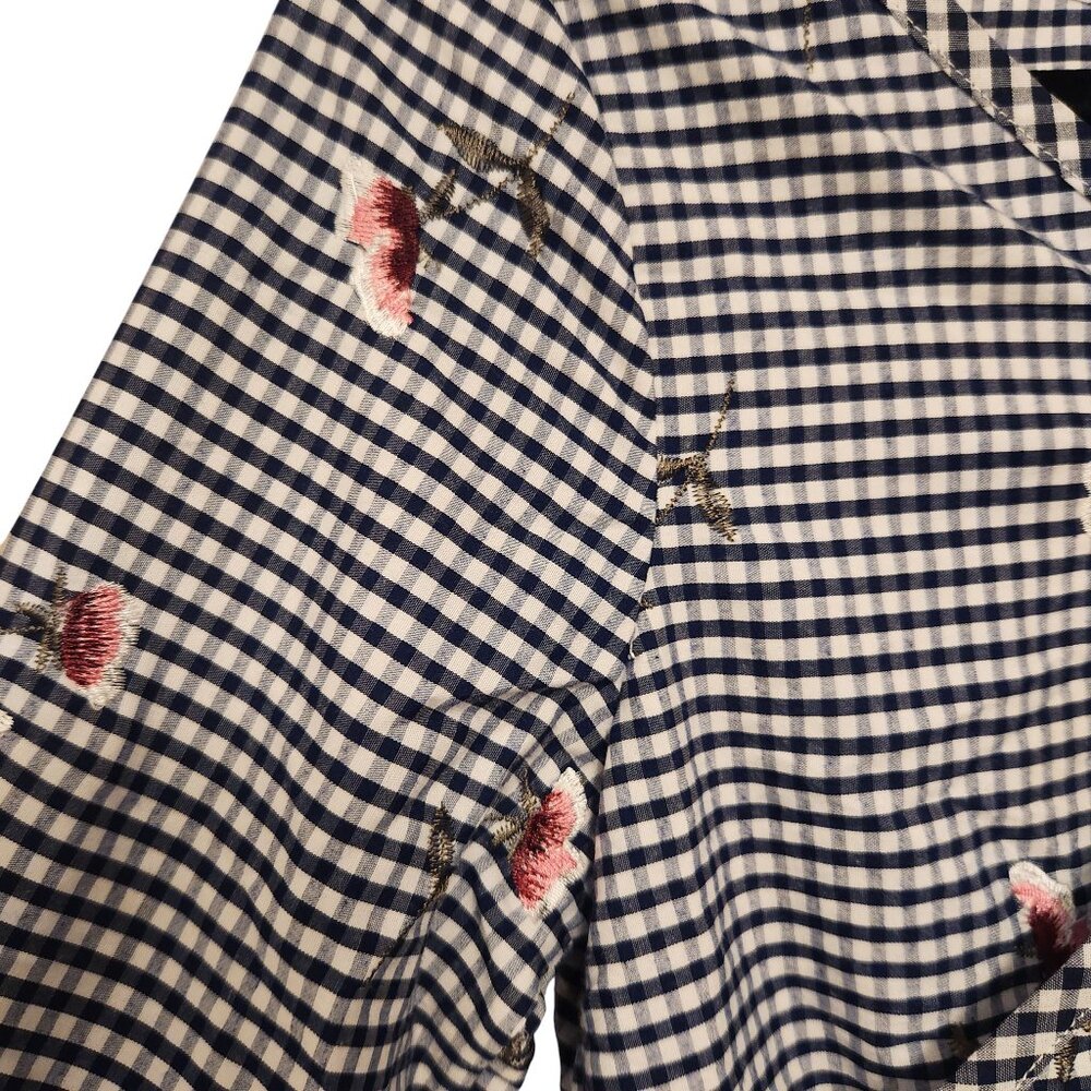 The Edit by Seventeen Navy White Gingham Floral Embroidered Romper Size Medium - Picture 5 of 9